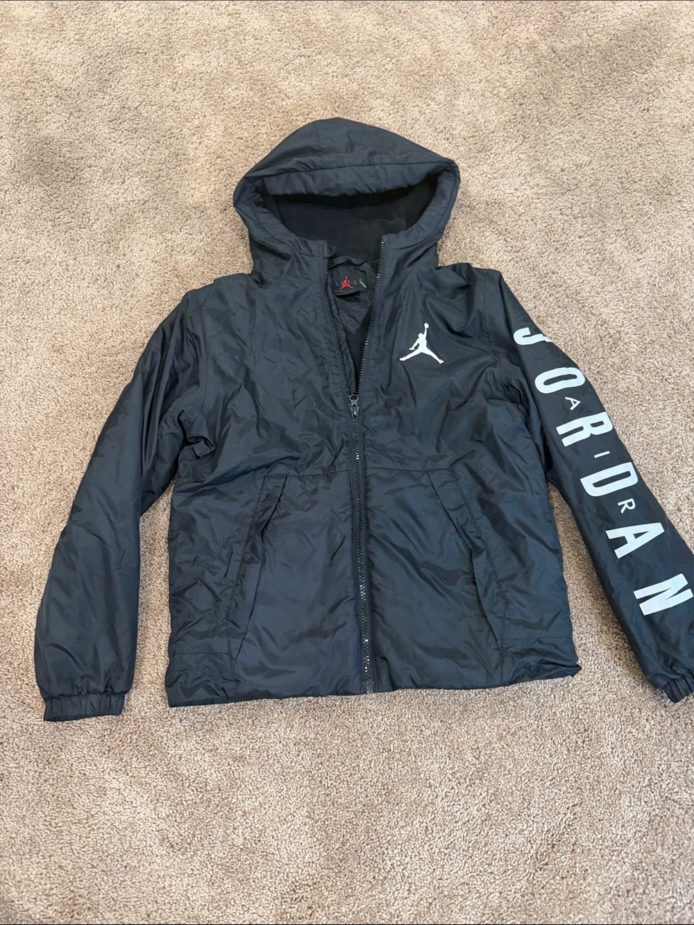 Nike Black Jordan Hooded Windbreaker and fleece inside with White Jumpman